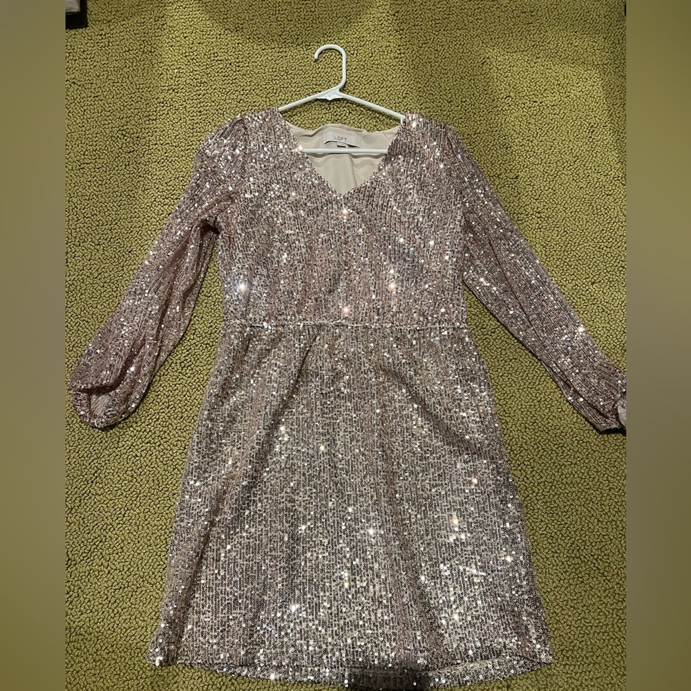 Loft sequin Sparkling Silver rose gold dress sz small